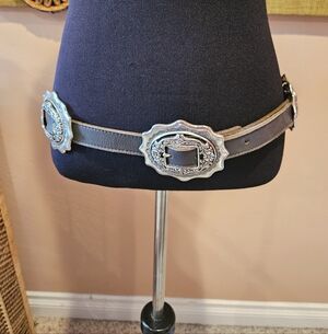 Vintage Handmade Brown Texas Leather Mfg Co. Belt With Silver Concho Belt Buckle